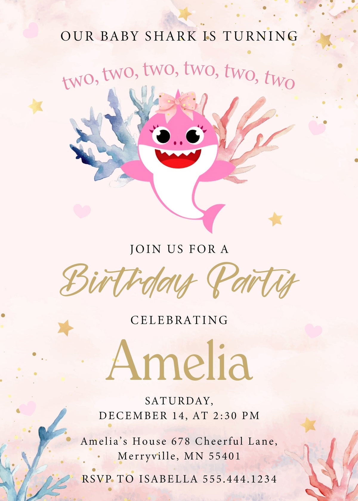 Baby Shark customizable invitation template | Share or Print | CW835