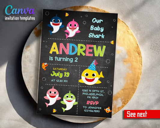 Baby Shark customizable invitation template | Share or Print | JS811