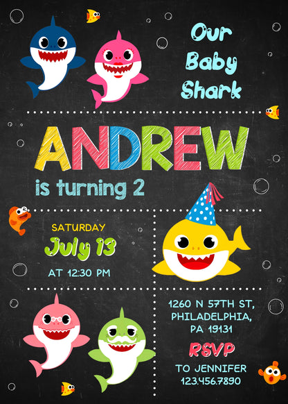 Baby Shark customizable invitation template | Share or Print | JS811