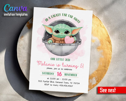 Baby Yoda Grogu Star Wars Mandalorian customizable invitation template | Share or Print | boy | CM364