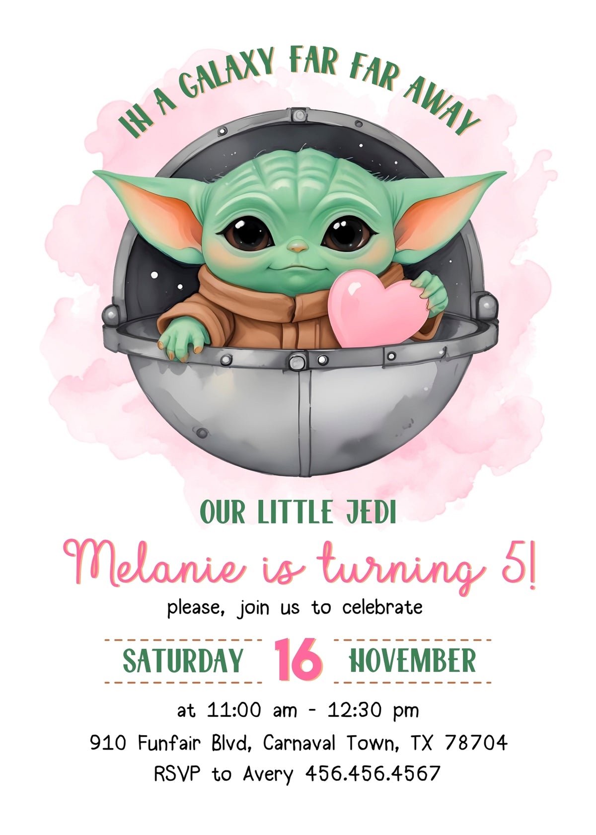 Baby Yoda Grogu Star Wars Mandalorian customizable invitation template | Share or Print | boy | CM364