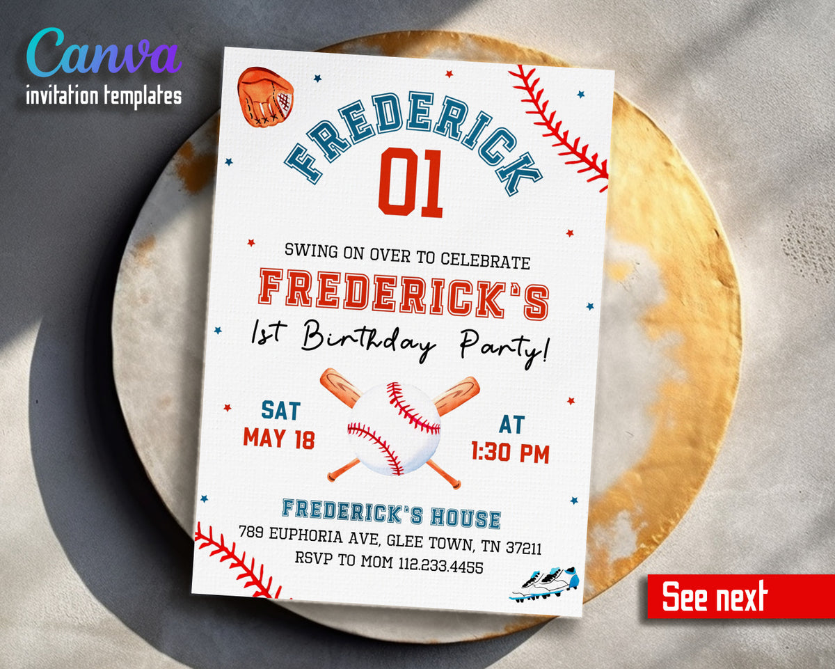 Baseball MLB Sport customizable invitation template | Share or Print | boy | RE849
