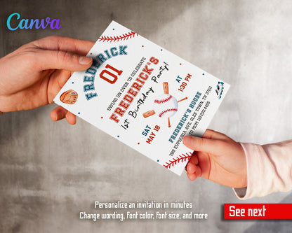 Baseball MLB Sport customizable invitation template | Share or Print | boy | RE849