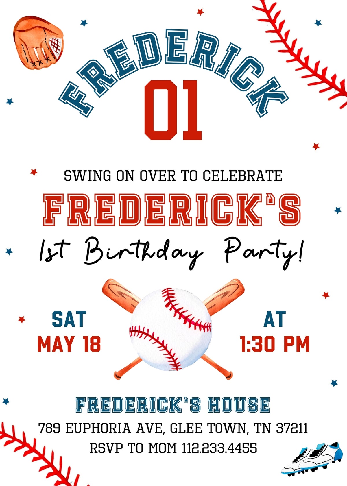 Baseball MLB Sport customizable invitation template | Share or Print | boy | RE849