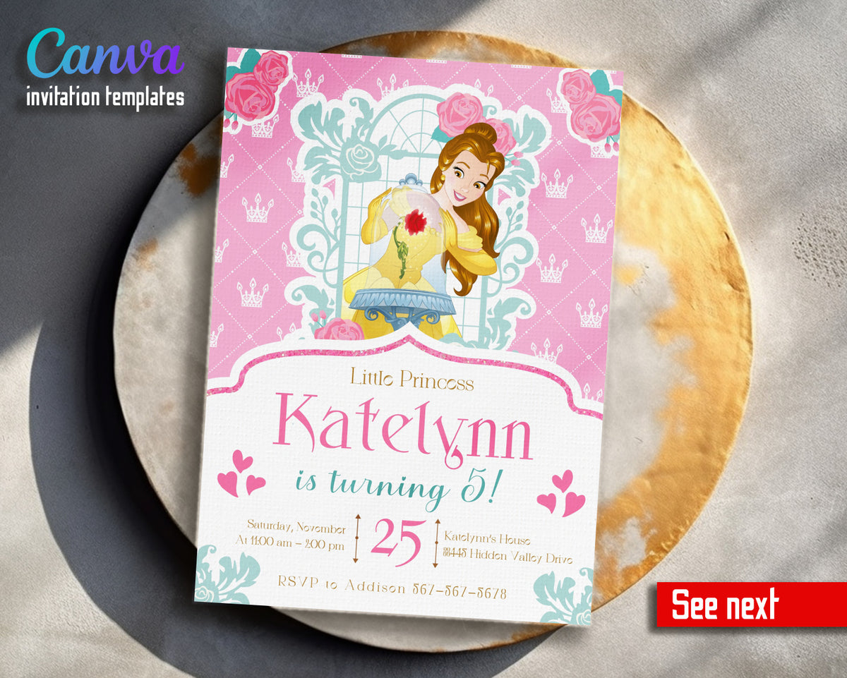Belle Beauty And The Beast customizable invitation template | Share or Print | girl | AT342