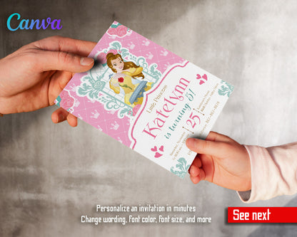 Belle Beauty And The Beast customizable invitation template | Share or Print | girl | AT342