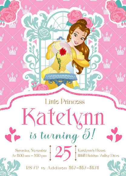 Belle Beauty And The Beast customizable invitation template | Share or Print | girl | AT342