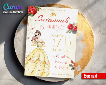 Belle Beauty And The Beast customizable invitation template | Share or Print | girl | FR633