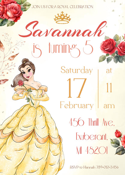 Belle Beauty And The Beast customizable invitation template | Share or Print | girl | FR633