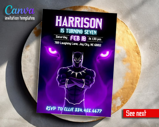 Black Panther Superhero Marvel customizable invitation template | Share or Print | boy | HK834