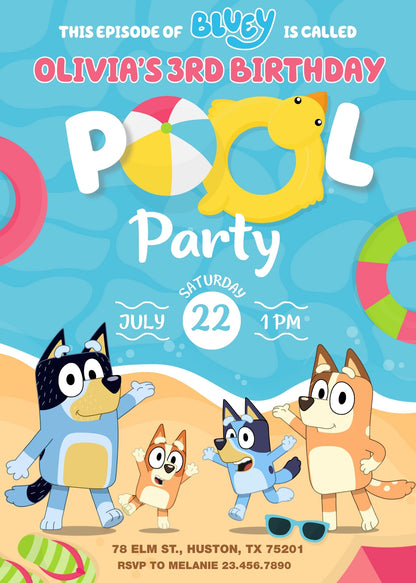 Bluey Bingo Pool customizable invitation template | Share or Print | VD179