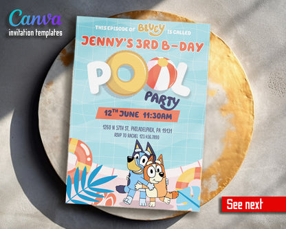 Bluey Bingo Pool customizable invitation template | Share or Print | DX696