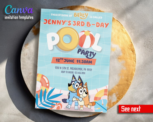 Bluey Bingo Pool customizable invitation template | Share or Print | DX696