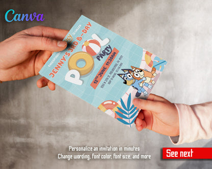 Bluey Bingo Pool customizable invitation template | Share or Print | DX696