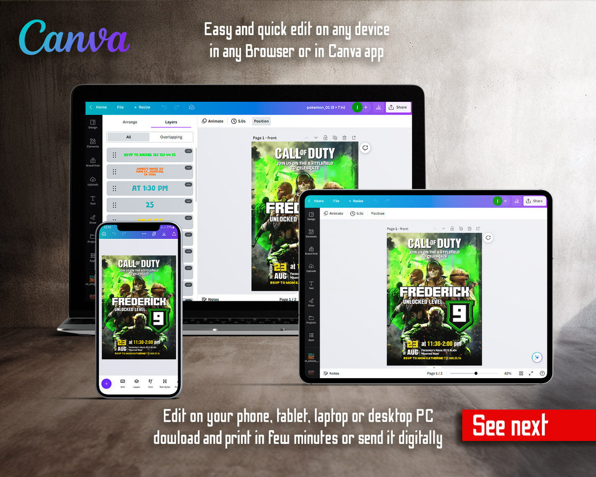 Call of Duty Gamer customizable invitation template | Share or Print | boy | GF334