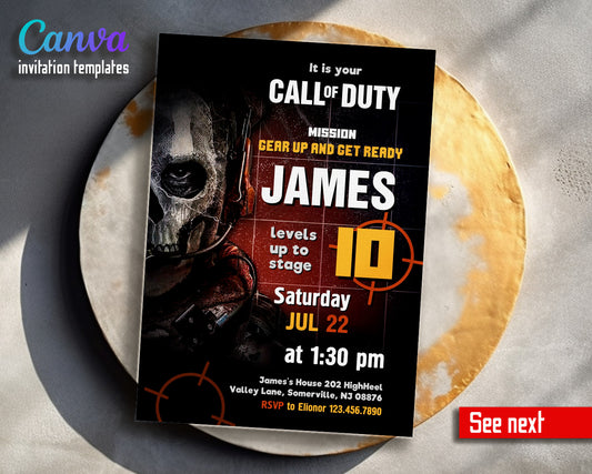 Call of Duty Gamer customizable invitation template | Share or Print | boy | NP304