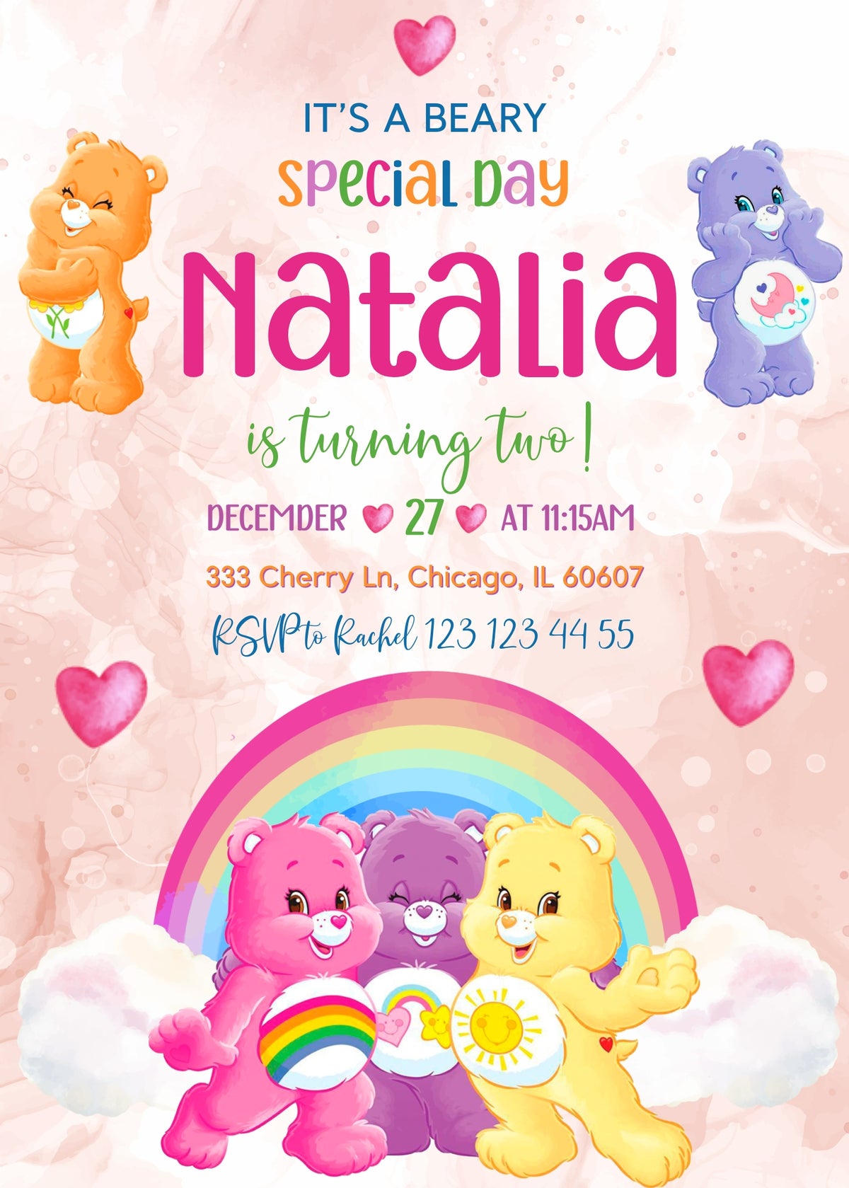 Care Bears customizable invitation template | Share or Print | KD796