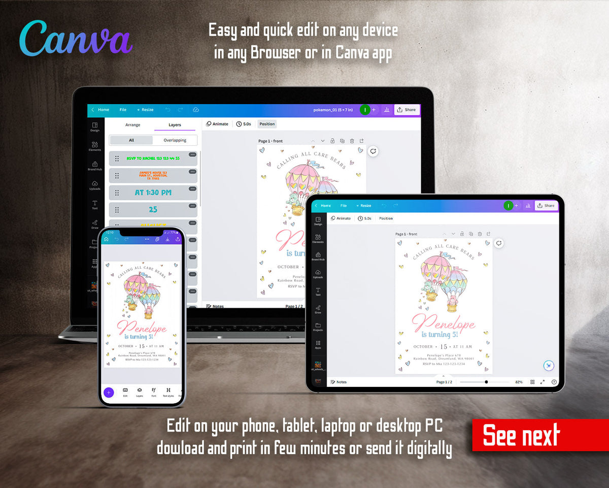 Care Bears customizable invitation template | Share or Print | OG876