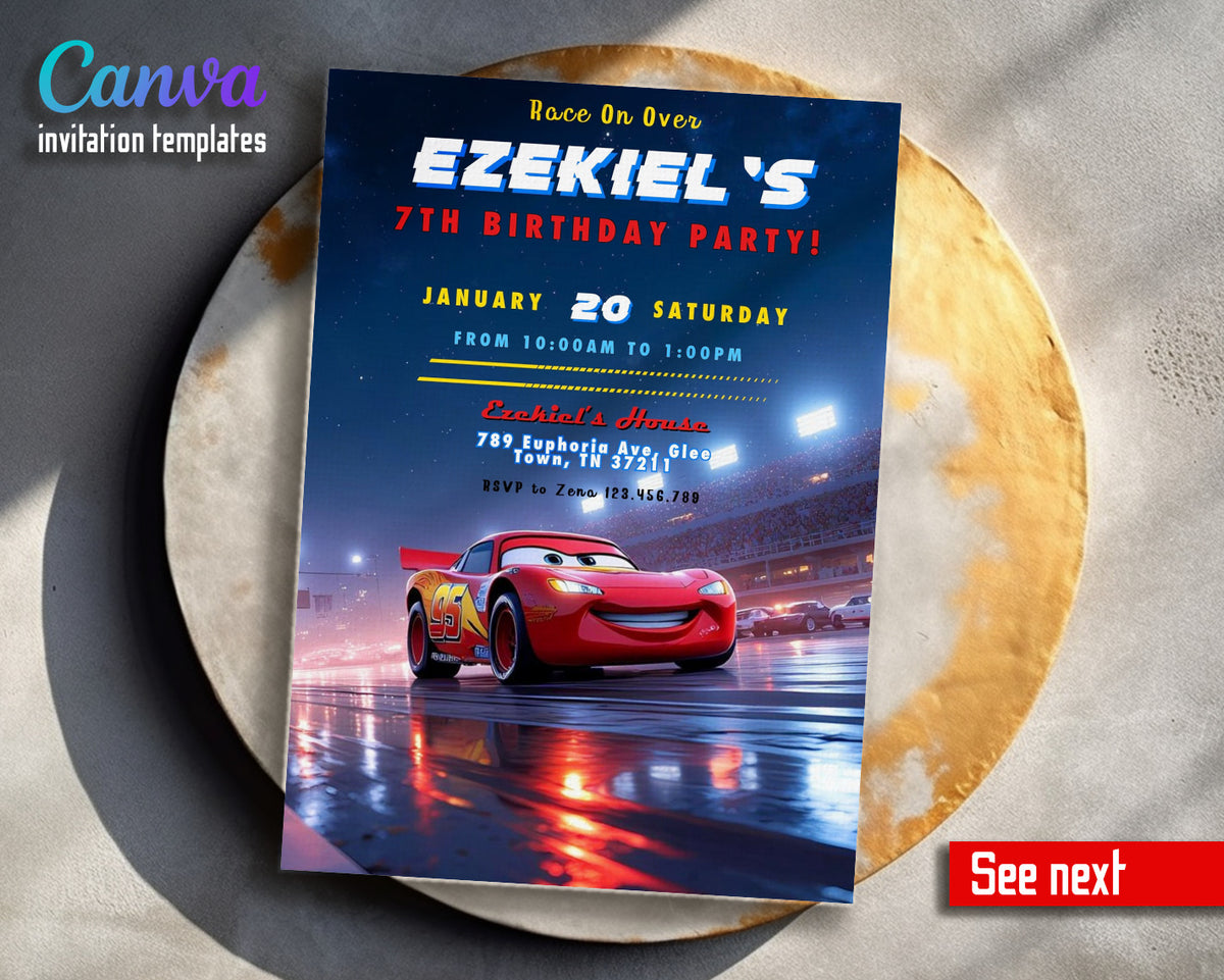 Cars Lightning McQueen customizable invitation template | Share or Print | boy | EV310
