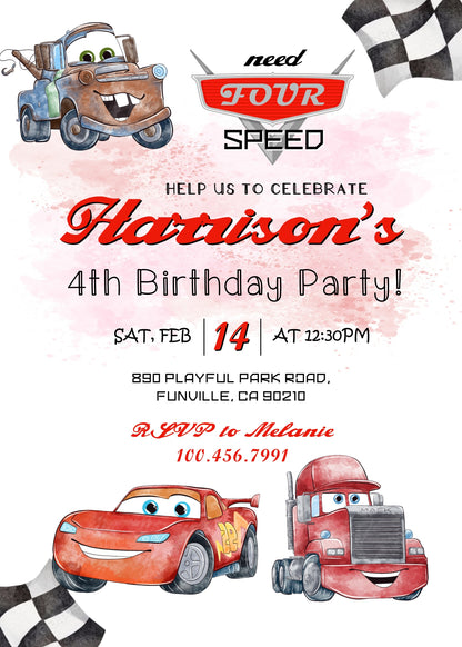 Cars Lightning Mcqueen Four customizable invitation template | Share or Print | boy | EF256