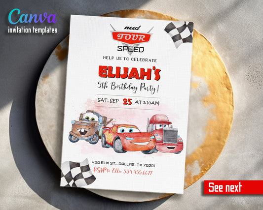 Cars Lightning Mcqueen Four customizable invitation template | Share or Print | boy | FJ686