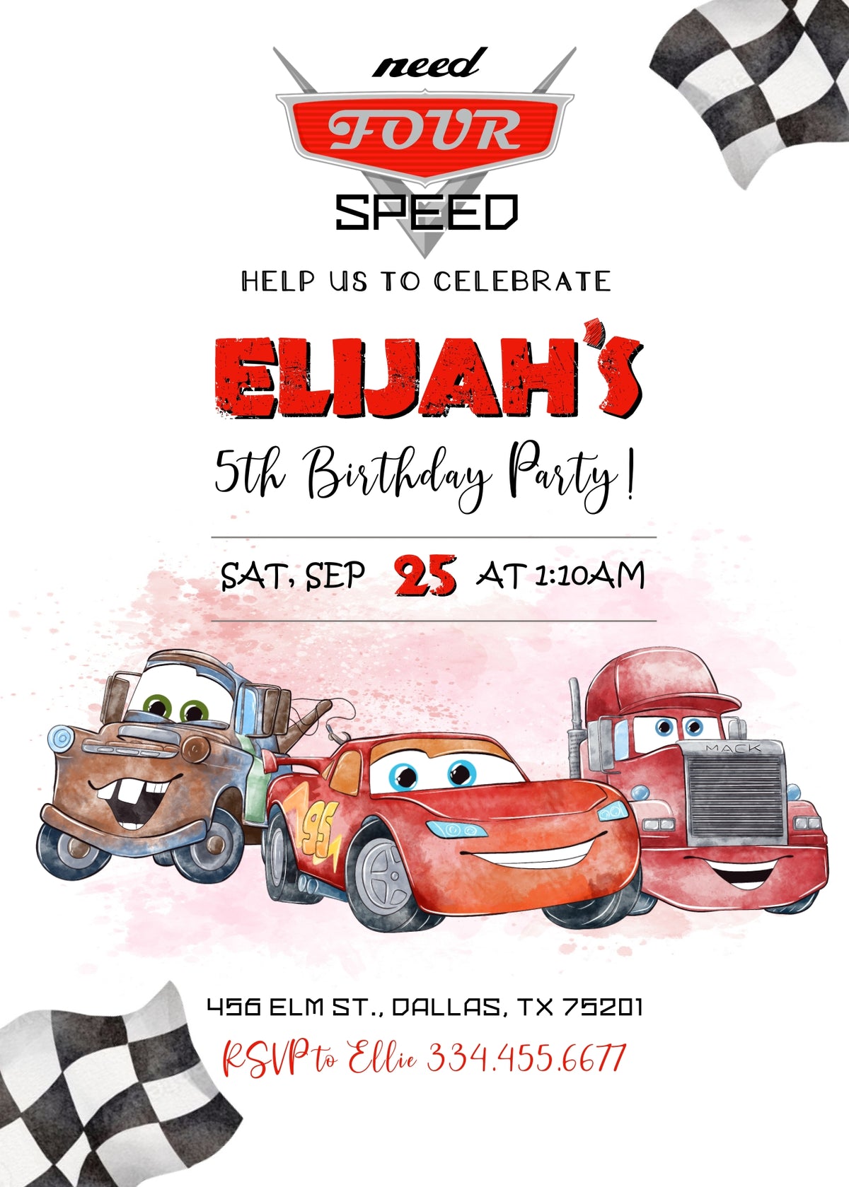 Cars Lightning Mcqueen Four customizable invitation template | Share or Print | boy | FJ686