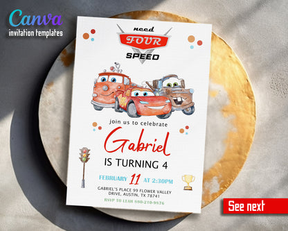 Cars Lightning Mcqueen Four customizable invitation template | Share or Print | boy | CL038