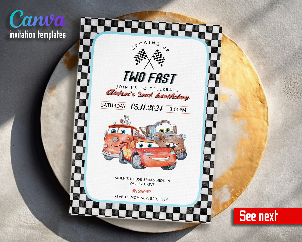 Cars Lightning Mcqueen Two customizable invitation template | Share or Print | boy | GQ289