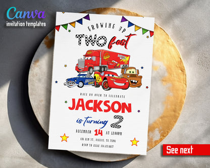 Cars Lightning Mcqueen Two customizable invitation template | Share or Print | boy | DW458