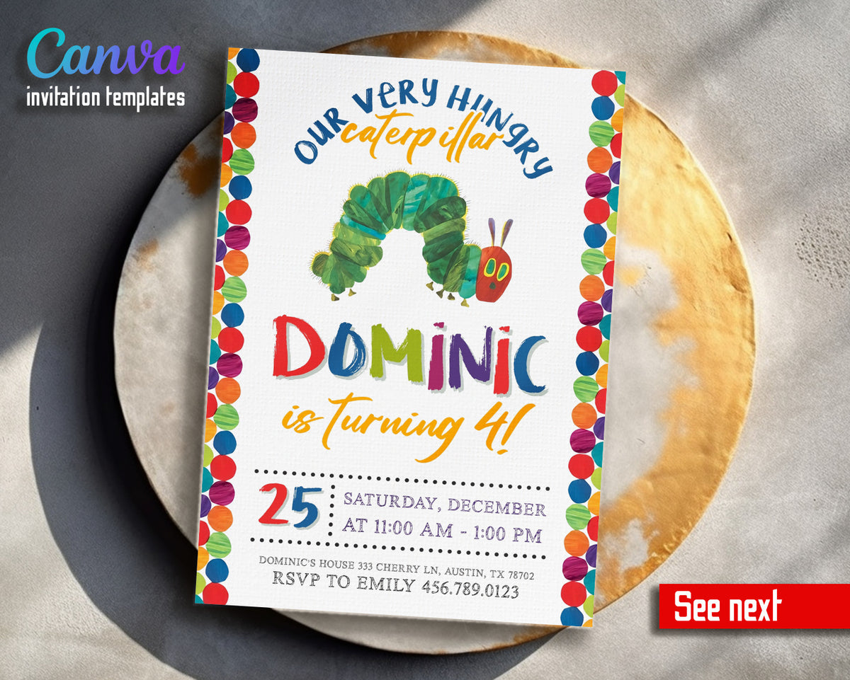 Very Hungry Caterpillar customizable invitation template | Share or Print | CB181