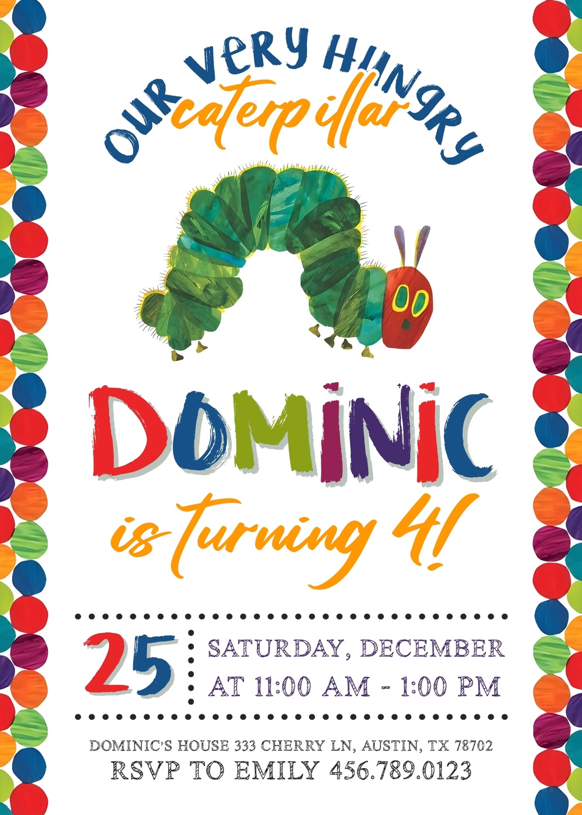 Very Hungry Caterpillar customizable invitation template | Share or Print | CB181