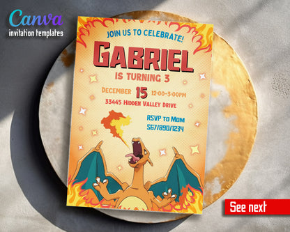 Charizard Pokemon Anime customizable invitation template | Share or Print | TW942