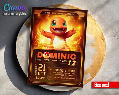 Charmander Pokemon Anime customizable invitation template | Share or Print | TF856
