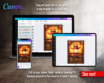 Charmander Pokemon Anime customizable invitation template | Share or Print | TF856