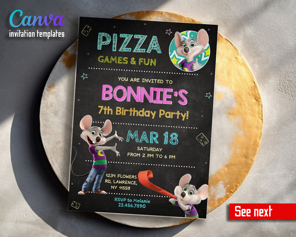 Chuck E. Cheese customizable invitation template | Share or Print | AF841