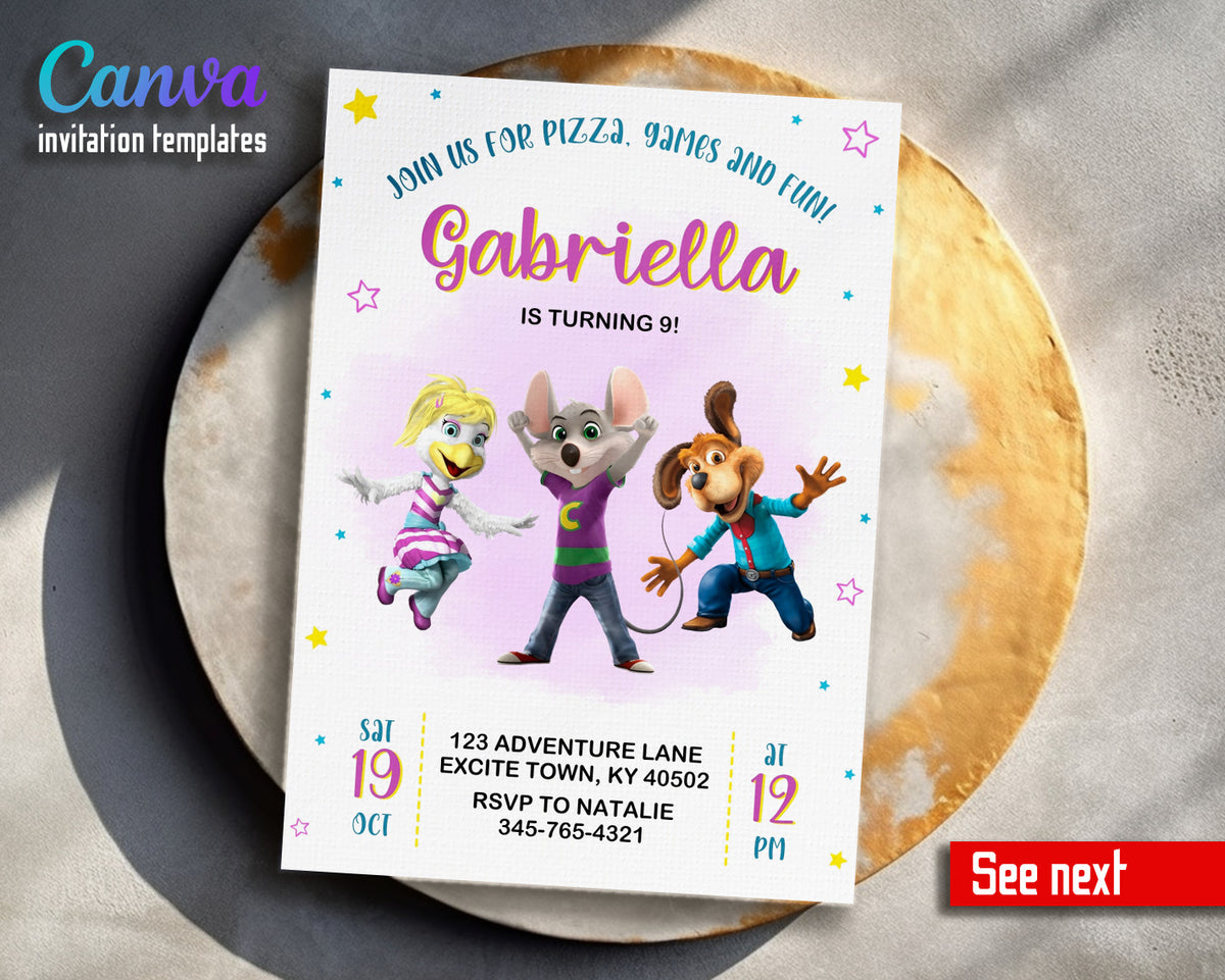 Chuck E. Cheese customizable invitation template | Share or Print | XK327