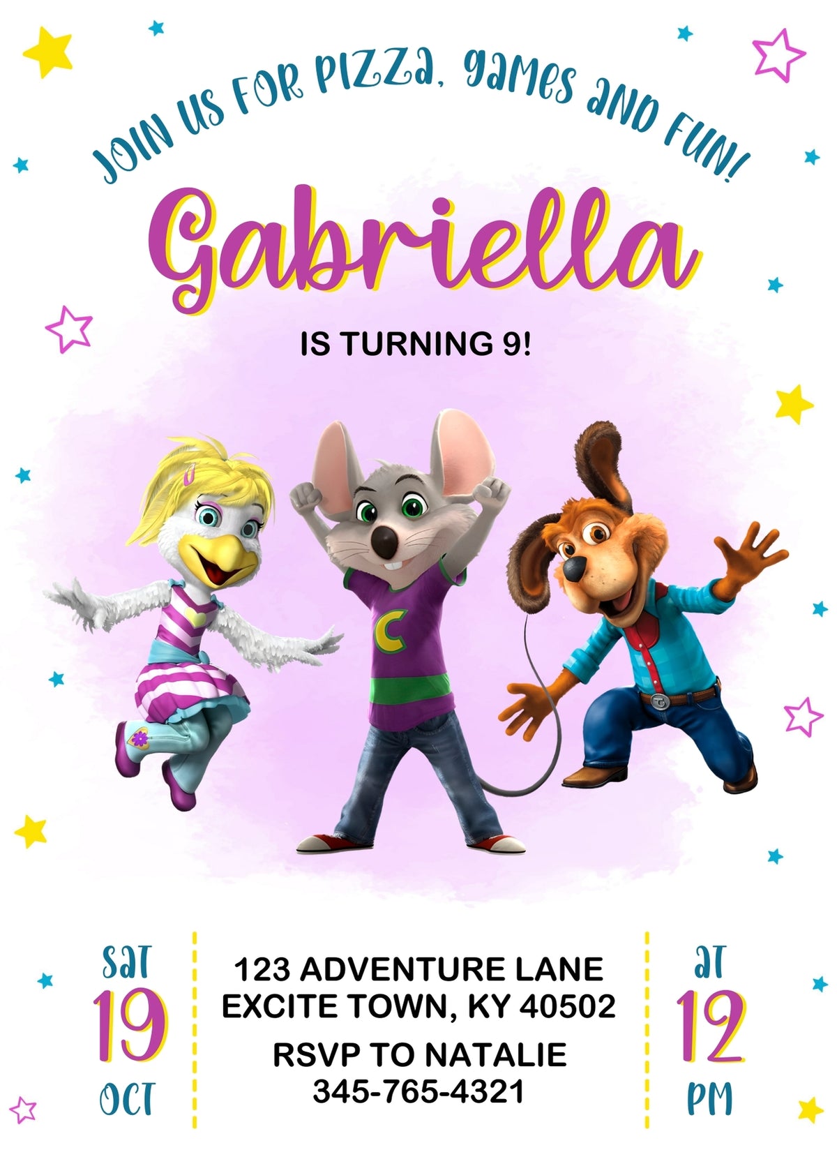 Chuck E. Cheese customizable invitation template | Share or Print | XK327