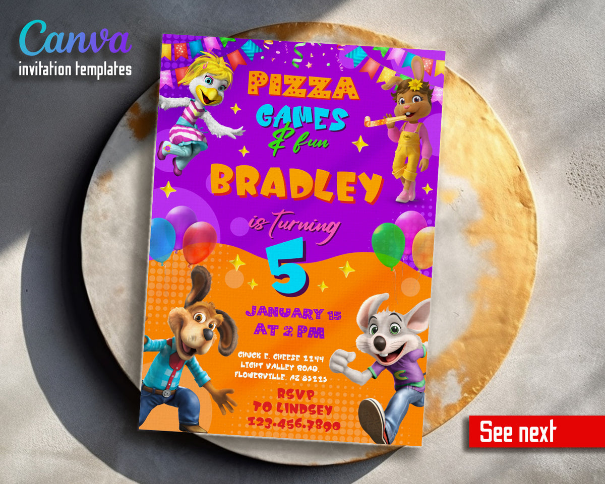 Chuck E. Cheese customizable invitation template | Share or Print | DE324