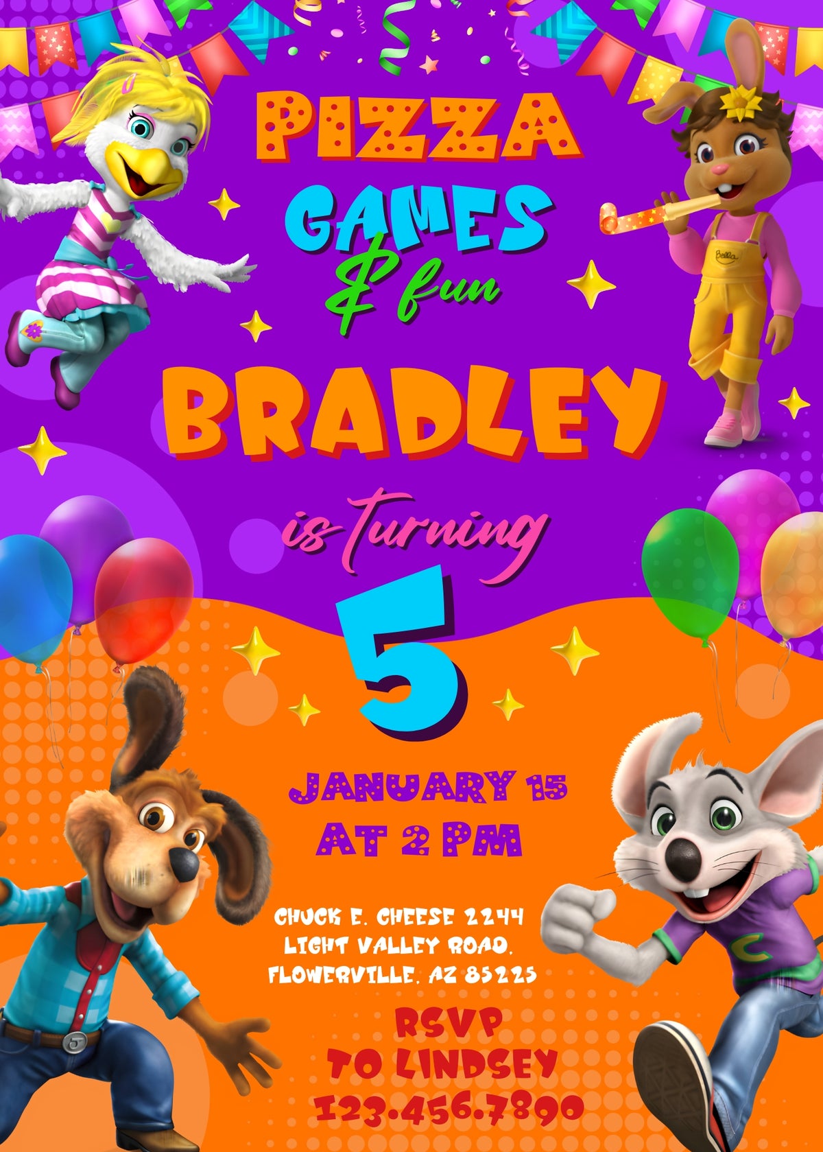 Chuck E. Cheese customizable invitation template | Share or Print | DE324