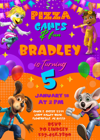 Chuck E. Cheese customizable invitation template | Share or Print | DE324