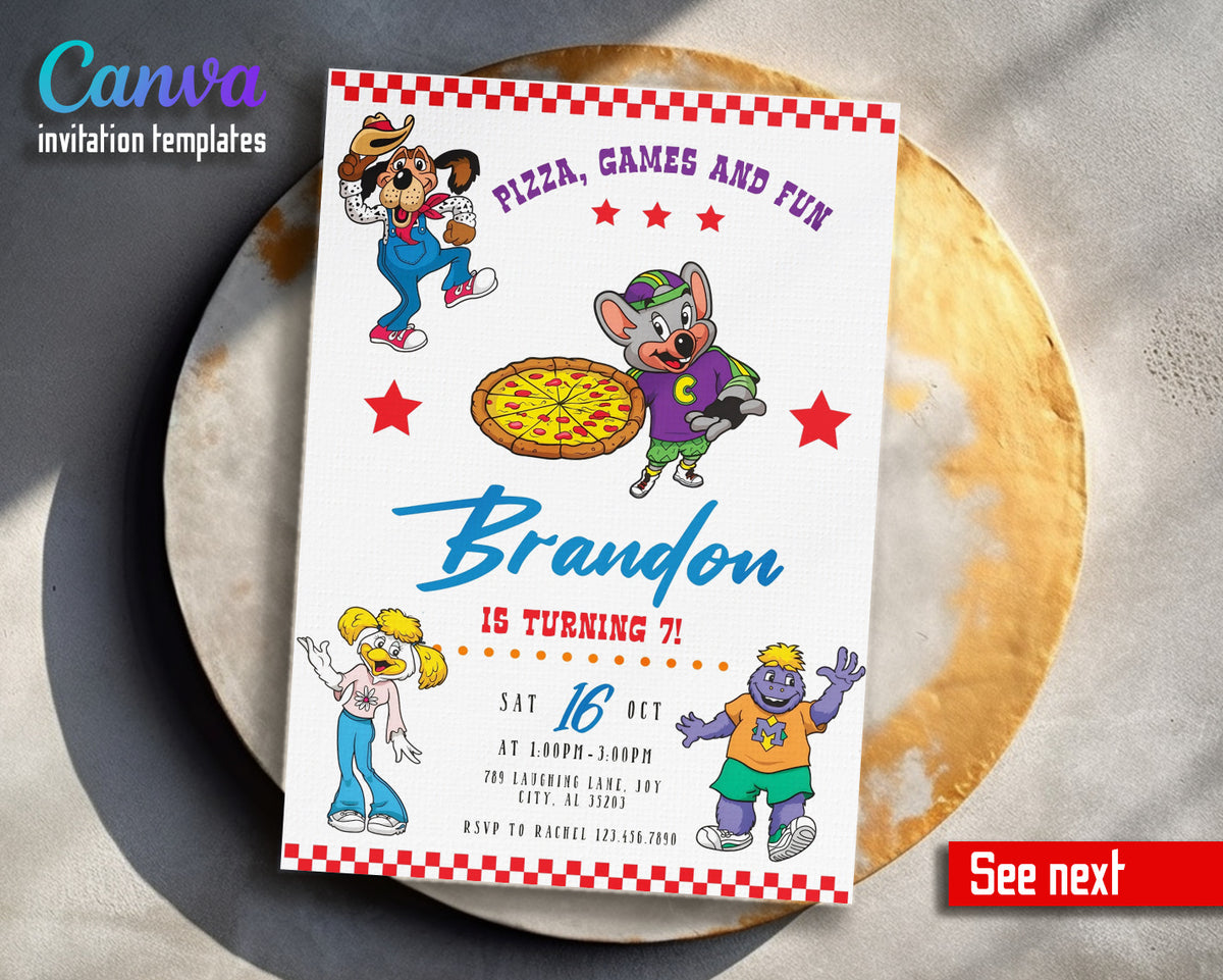 Chuck E. Cheese customizable invitation template | Share or Print | YG813