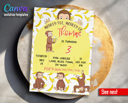 Curious George Monkey customizable invitation template | Share or Print | HG134