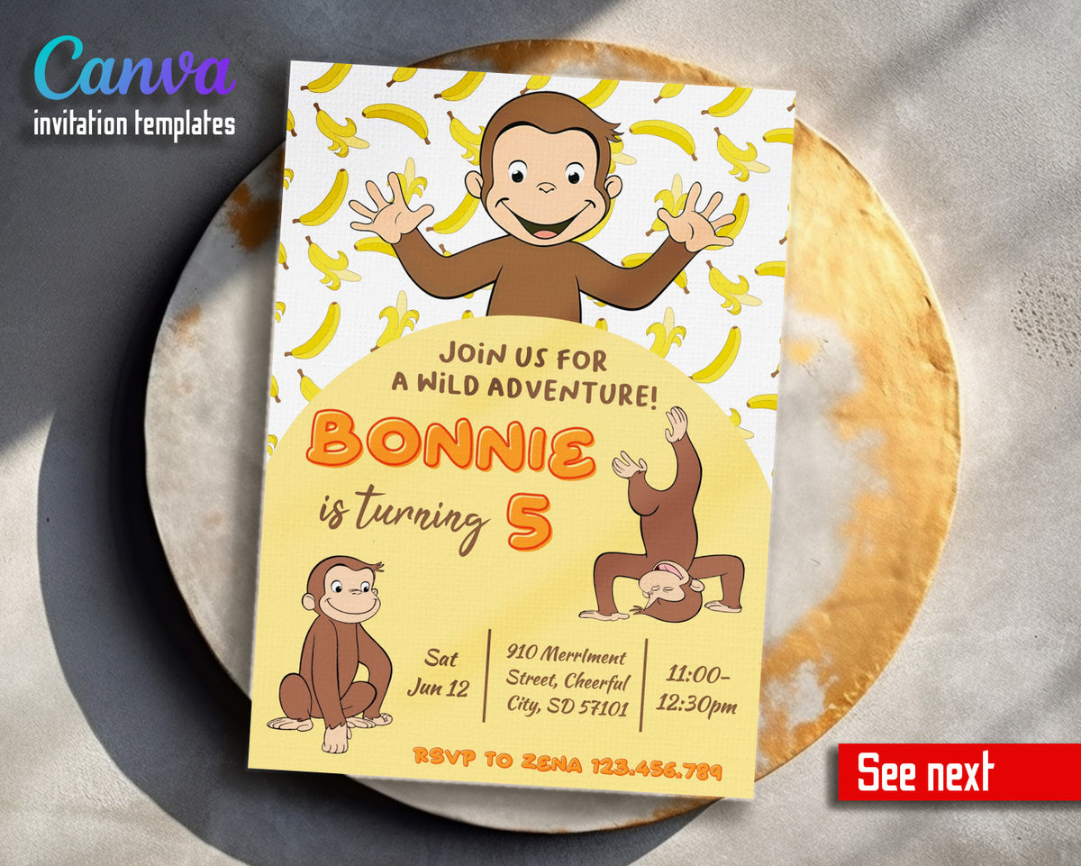 Curious George Monkey customizable invitation template | Share or Print | CS816