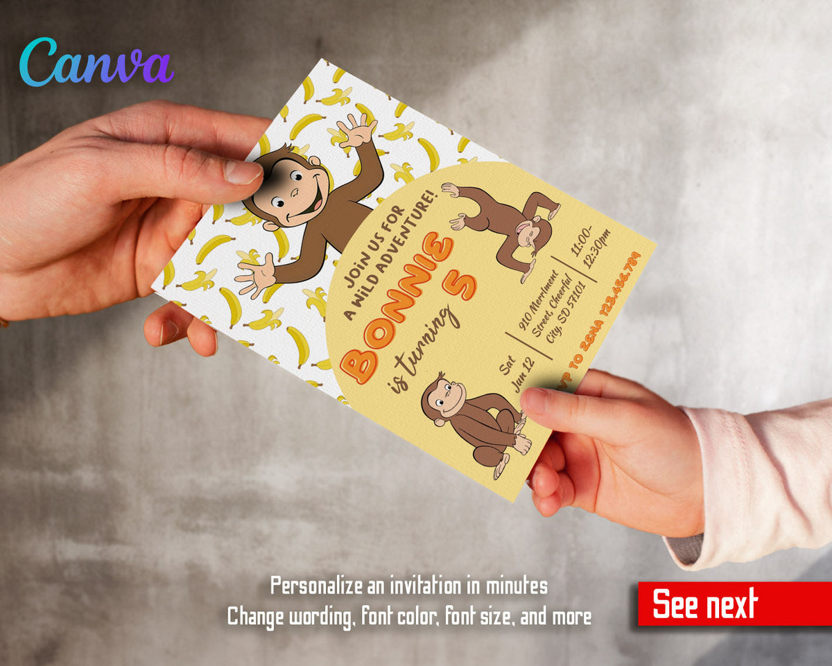 Curious George Monkey customizable invitation template | Share or Print | CS816