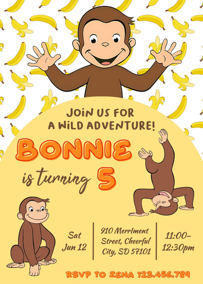 Curious George Monkey customizable invitation template | Share or Print | CS816