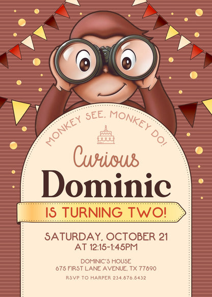 Curious George Monkey customizable invitation template | Share or Print | PG203