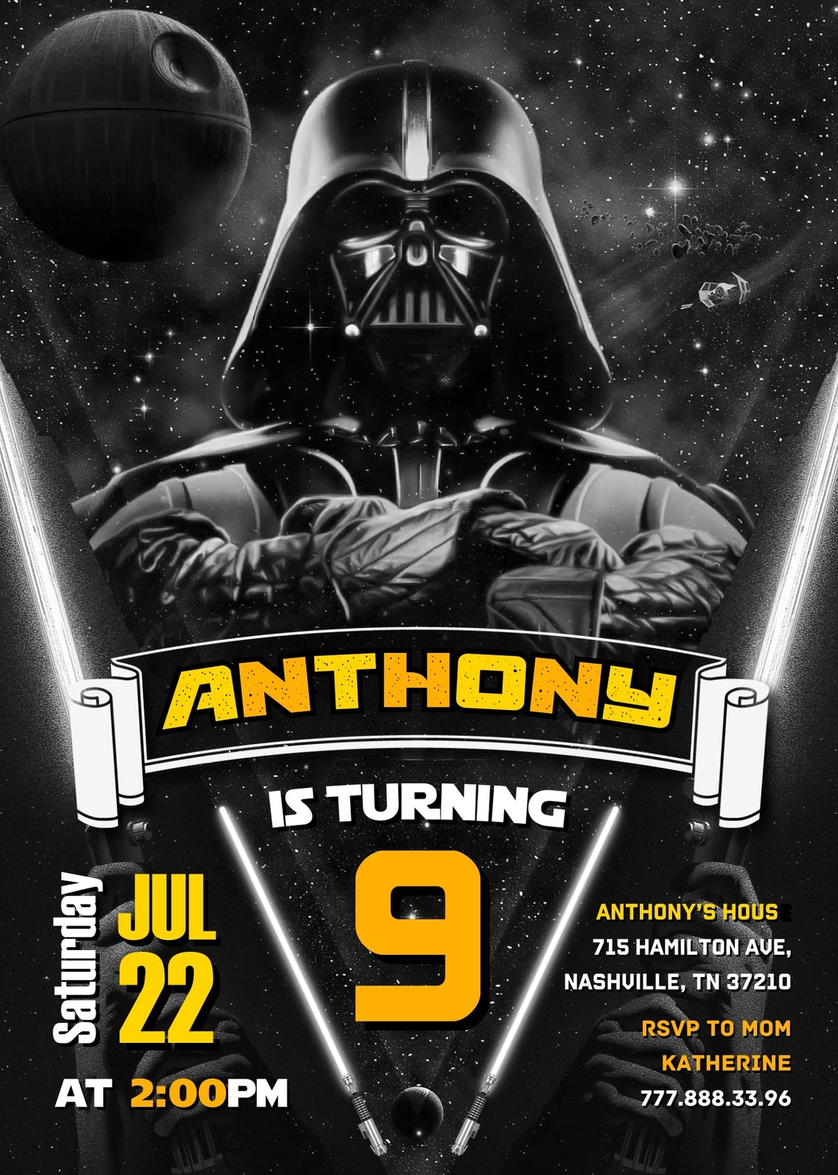 Star Wars Darth Vader customizable invitation template | Share or Print | boy | PT101