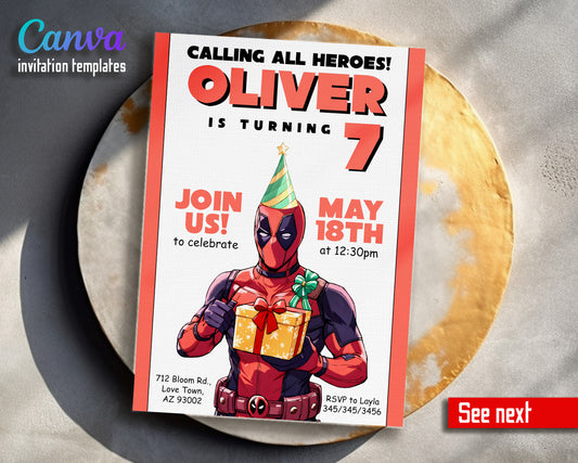 Deadpool Marvel customizable invitation template | Share or Print | boy | VO079