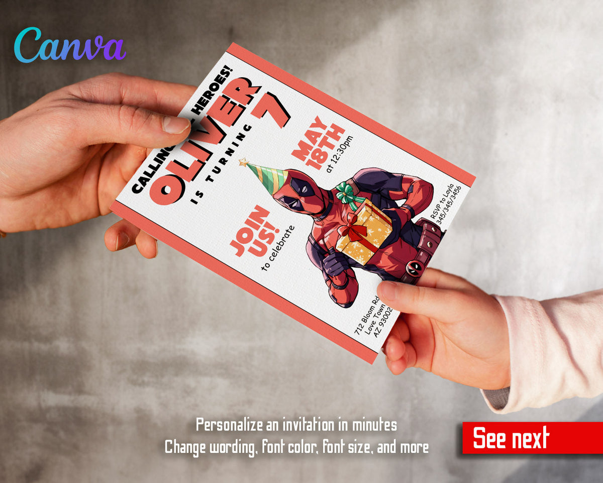 Deadpool Marvel customizable invitation template | Share or Print | boy | VO079