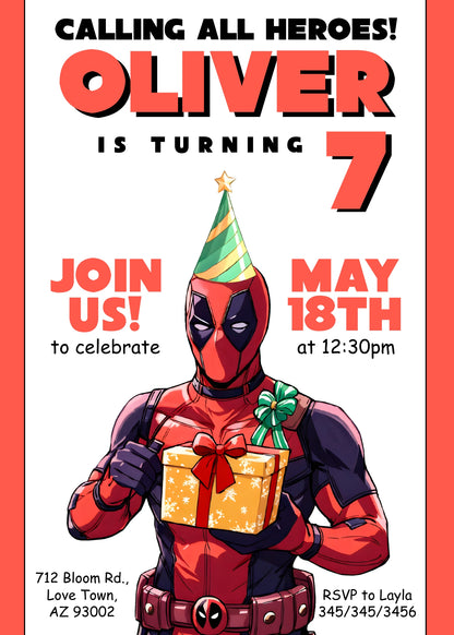 Deadpool Marvel customizable invitation template | Share or Print | boy | VO079